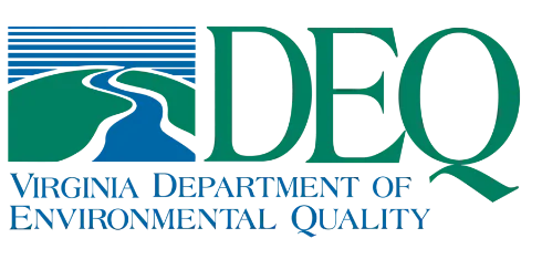 Virginia Department of Environmental Quality logo with blue river, green land, and teal text