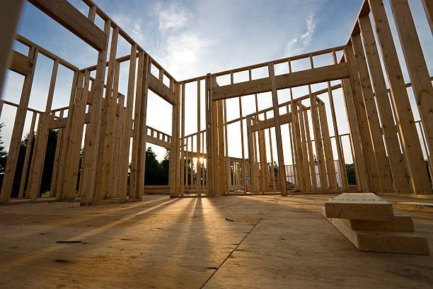 Wide view of construction wall frames.