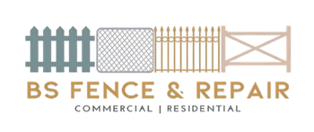 The logo for bs fence and repair shows a fence and a gate.