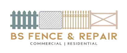 The logo for bs fence and repair shows a fence and a gate.