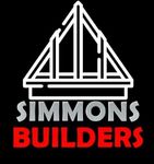 Logo for Simmons Builders featuring a white outline of a roof structure over the words "Simmons" in gray and "BUILDERS" 