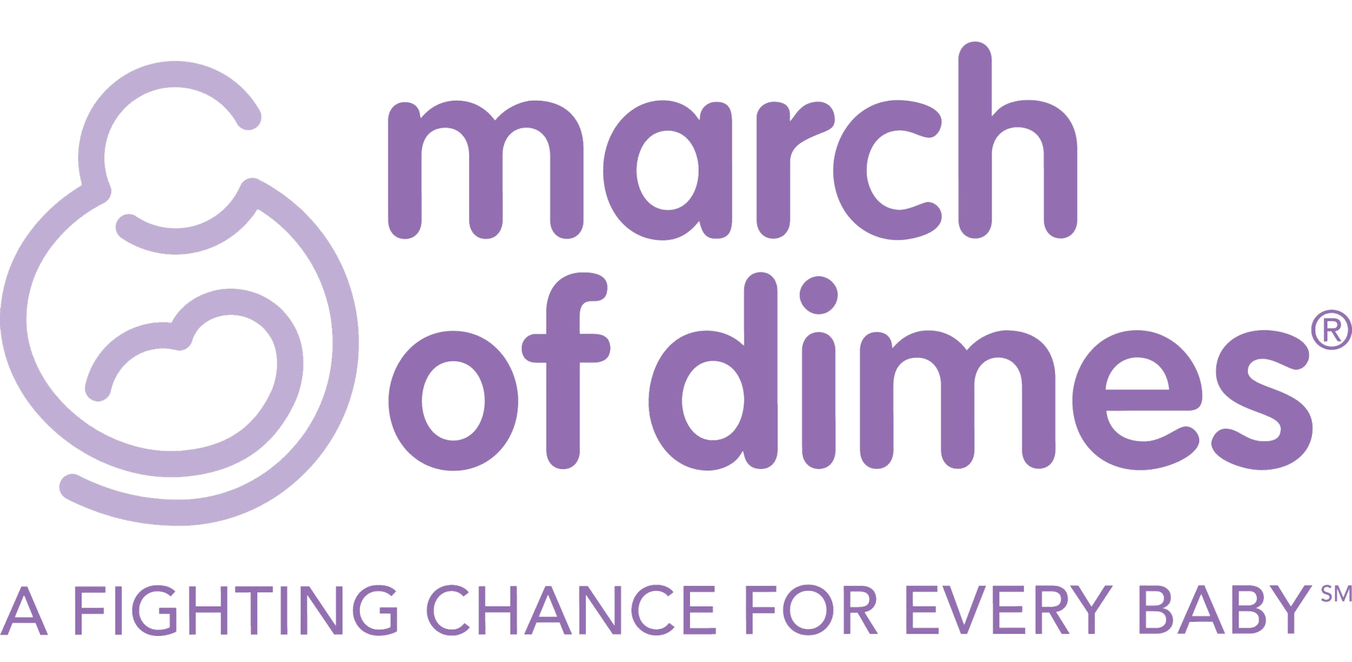 March of Dimes logo featuring a purple graphic of a mother and child, with the words 