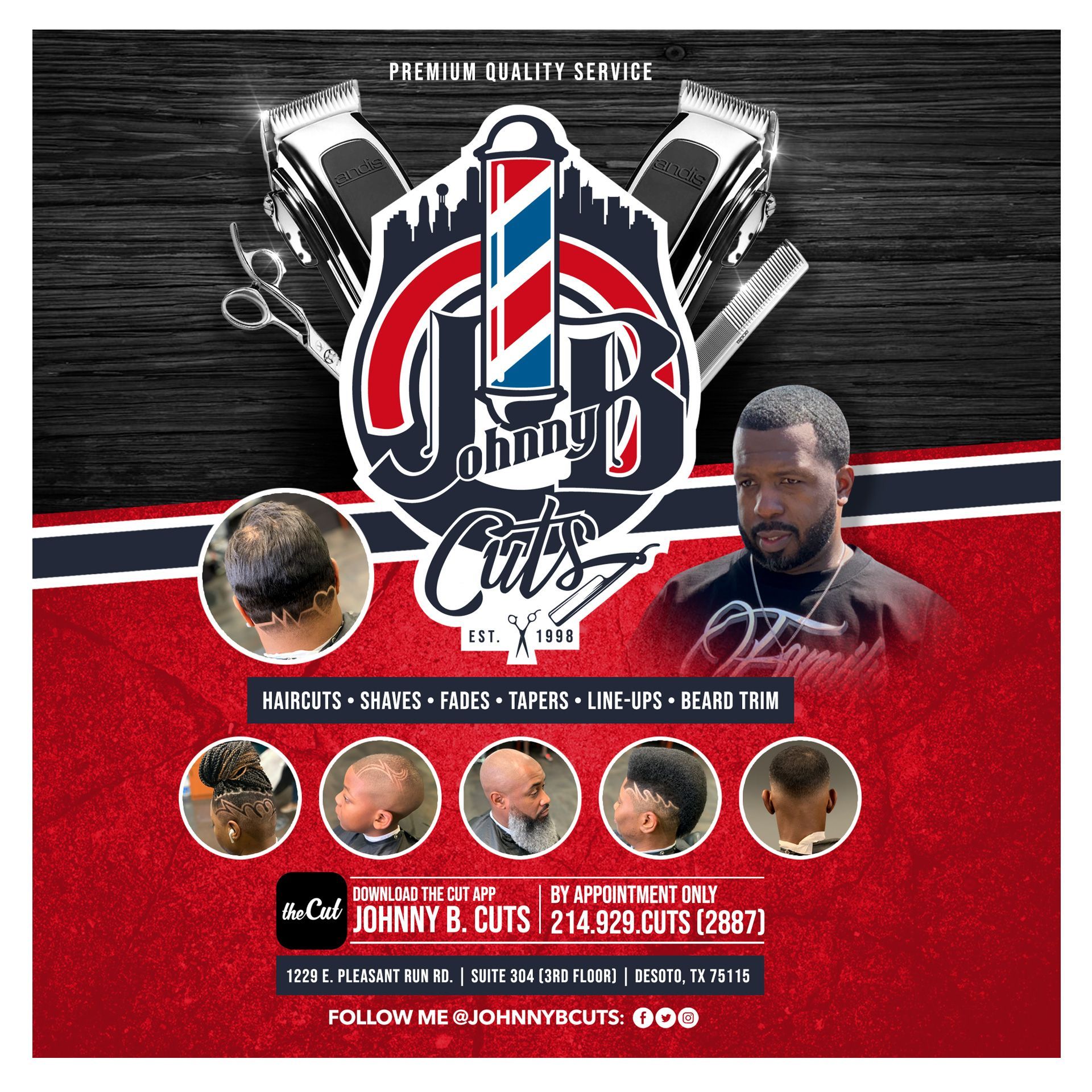 a poster for a barber shop called johnny b. cuts