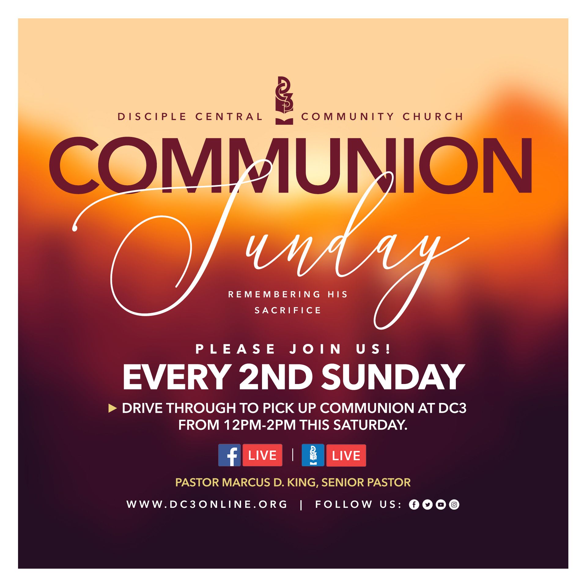 an advertisement for communion sunday at the disciple central community church