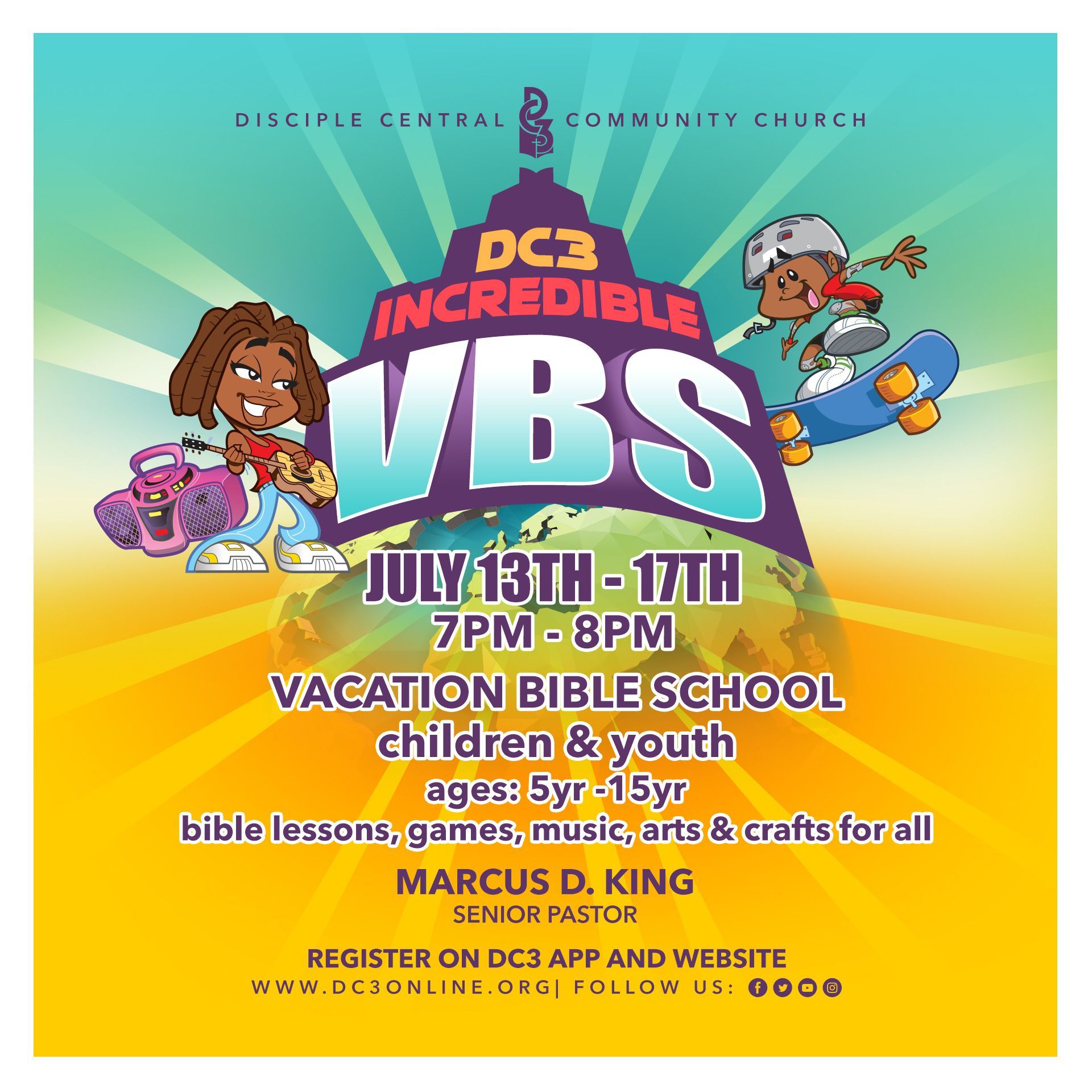 an advertisement for a vacation bible school for children and youth
