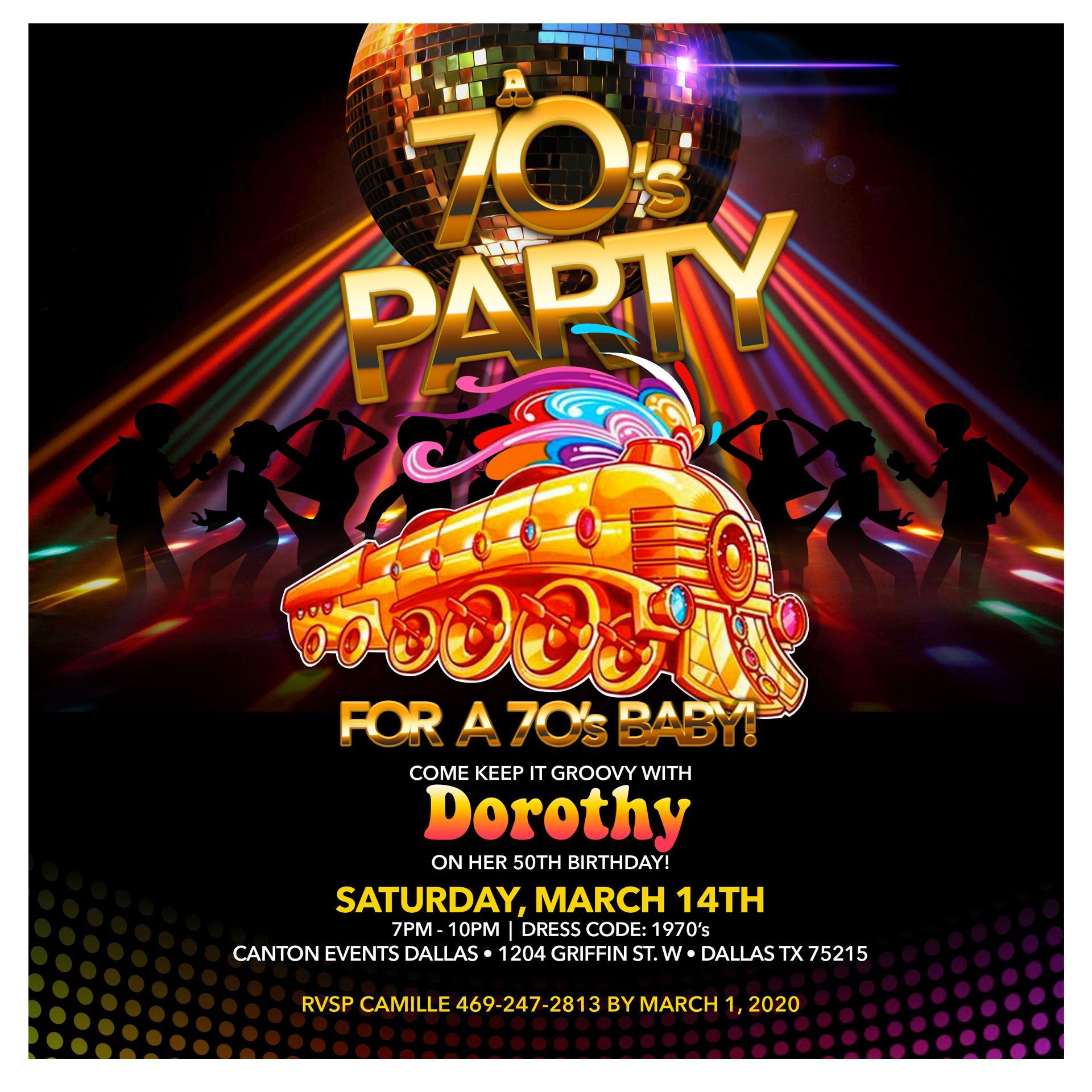 a poster for a 70 's party for dorothy