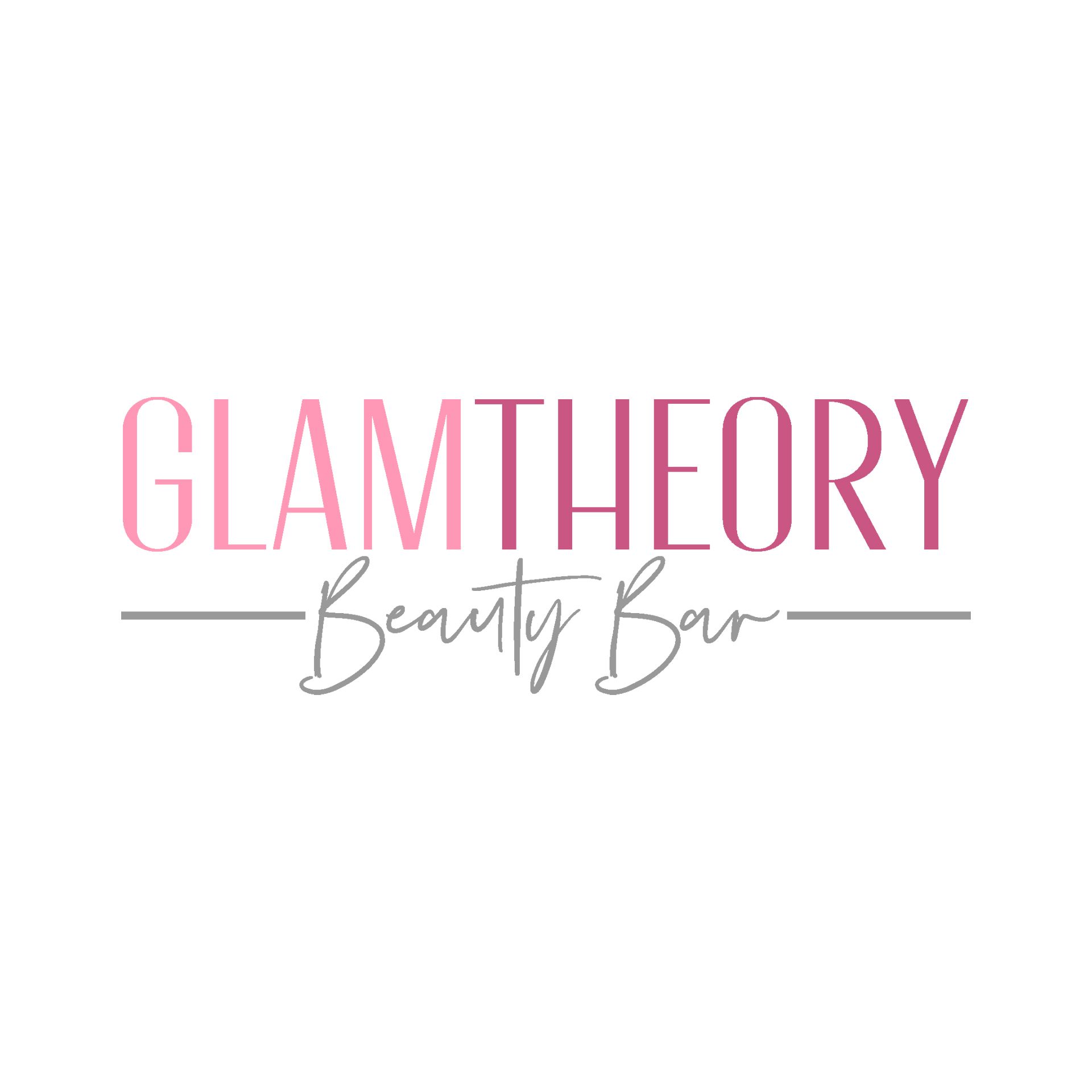 a logo for a beauty bar called glamtheory beauty bar .
