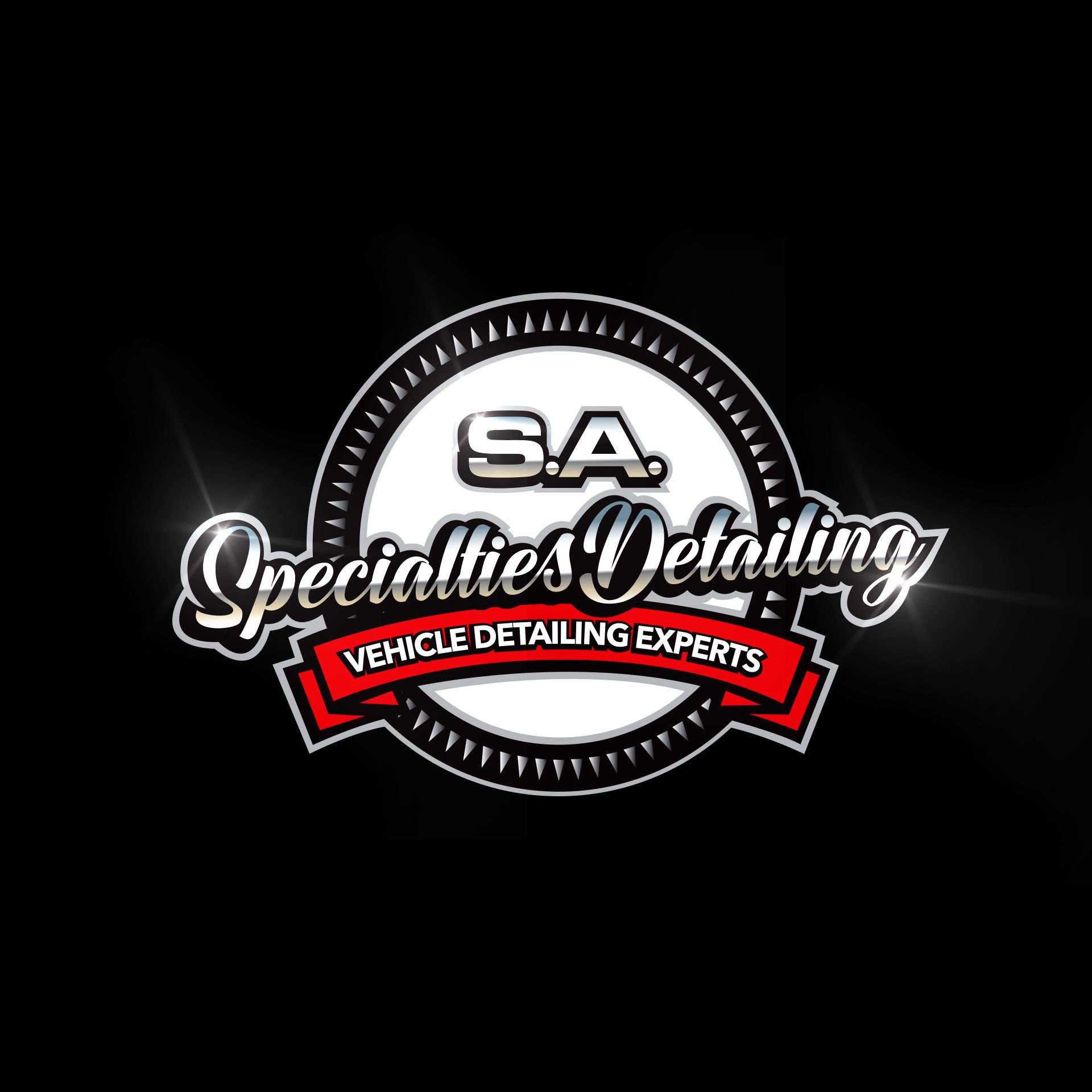 a logo for sa specialties detailing vehicle detailing experts on a black background .