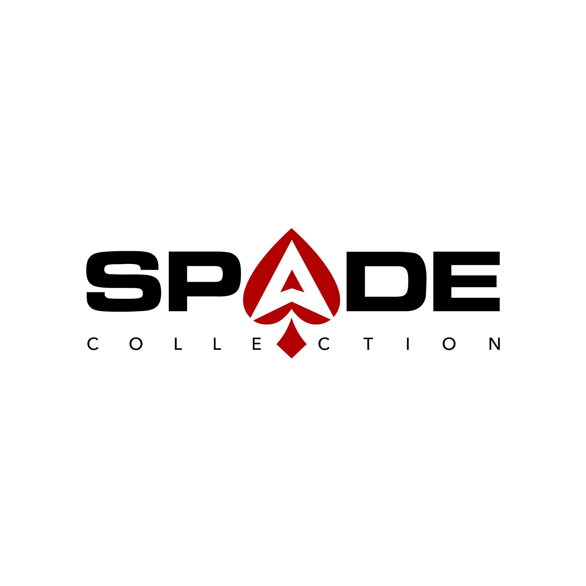 a black and red logo for spade collection on a white background .