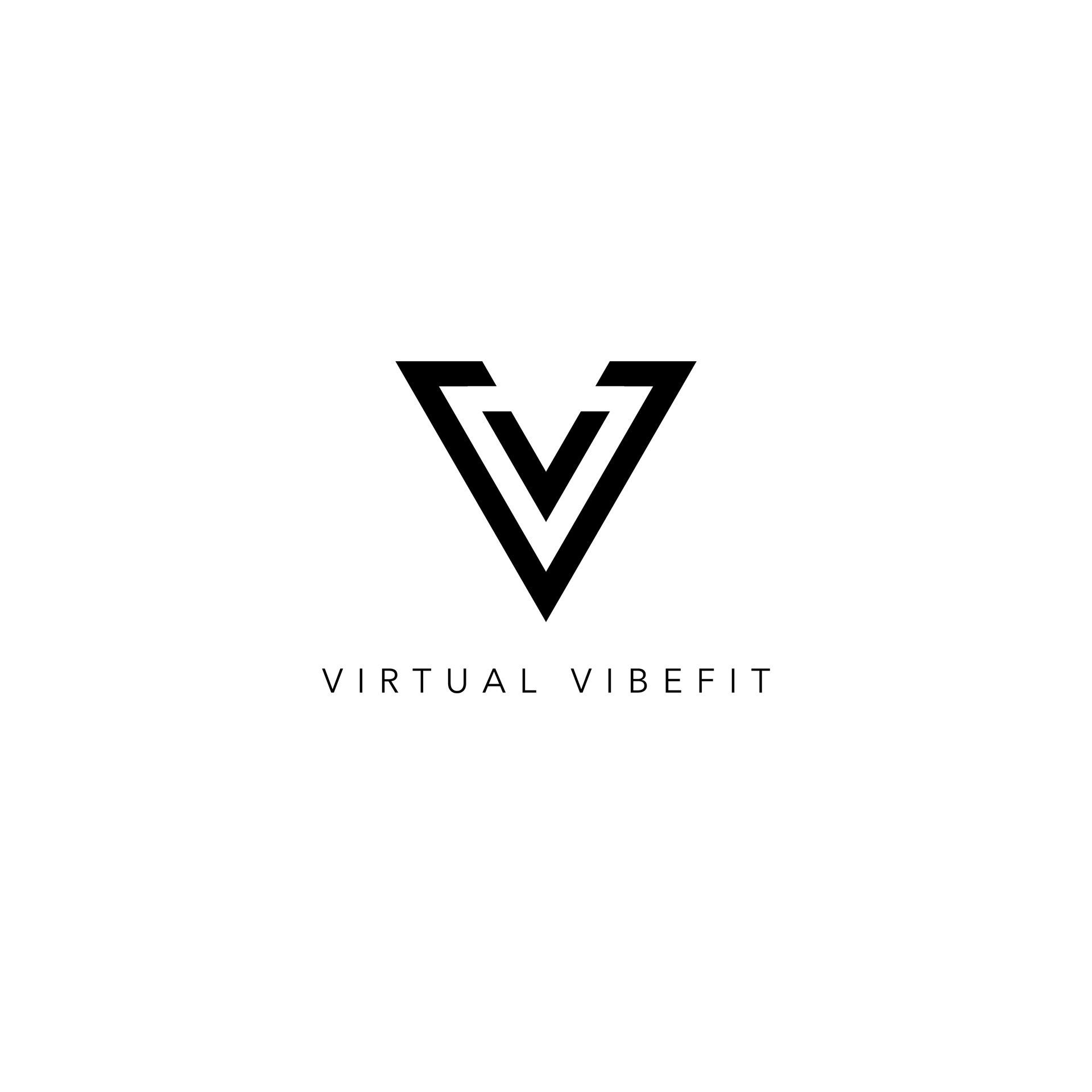 a black and white logo for a company called virtual vibefit .