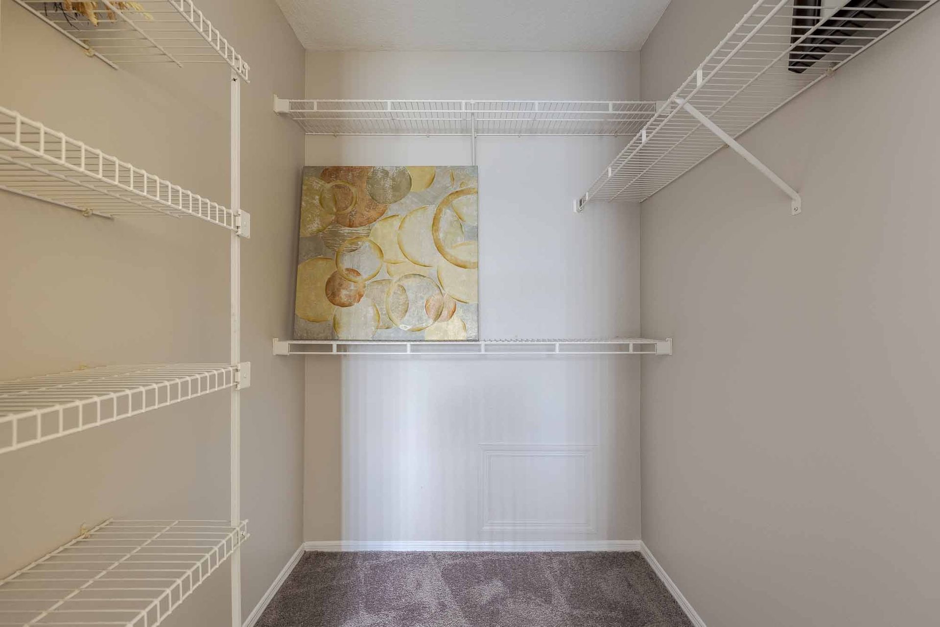 Walk in closet in bedroom at Savannahs at James Landing.