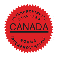 A red, starburst-shaped seal featuring the text "Interprovincial Standard" and "Norme Interprovinciale" with "Canada" inside.