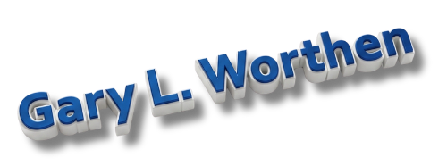 Blue 3D text reading &ldquo;Gary L. Worthen&rdquo; on a white background