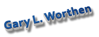 Blue 3D text reading “Gary L. Worthen” on a white background