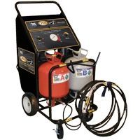 A cart with two propane tanks and a hose attached to it.