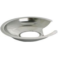 A stainless steel bowl with a hole in the middle on a white background.