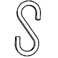 A black and white drawing of a s hook on a white background.
