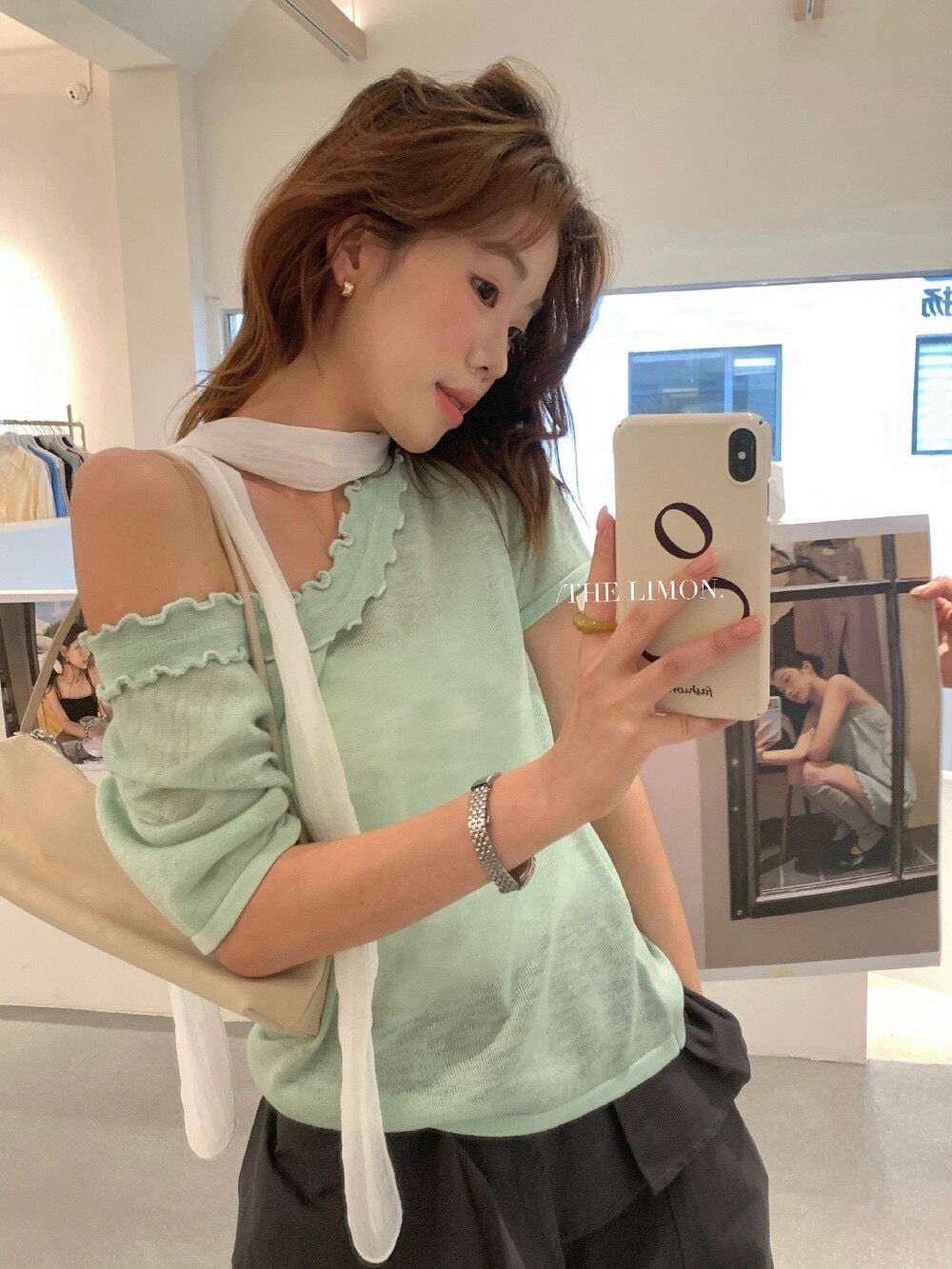 260406正版檸檬綠茶家設計感甜美木耳邊竹節麻針織衫