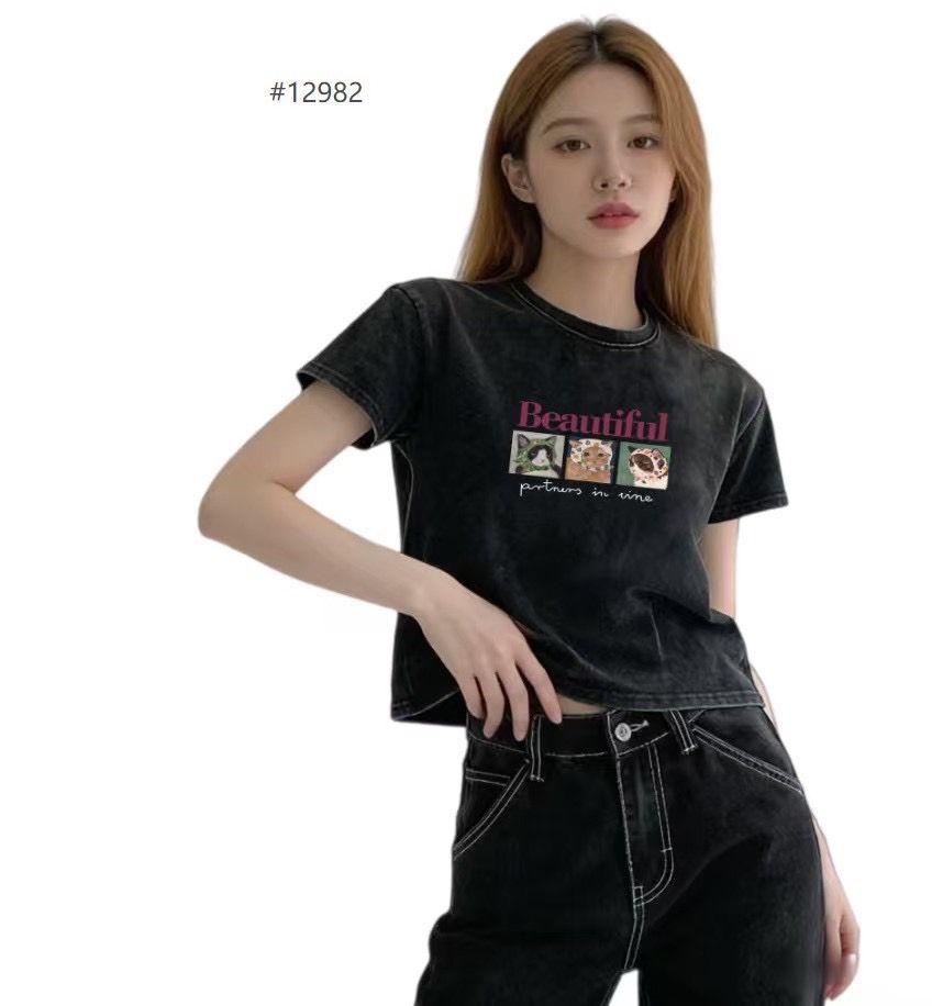 260411可愛貓咪短版水洗ㄒ恤
