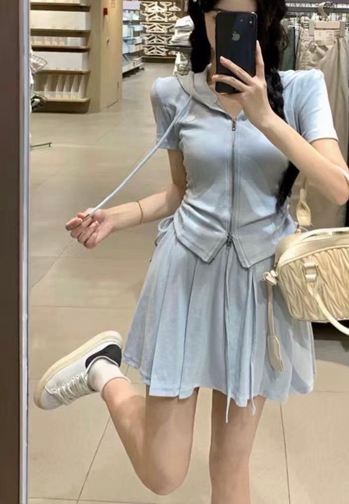 260413短袖連帽側抽外加短裙兩件套