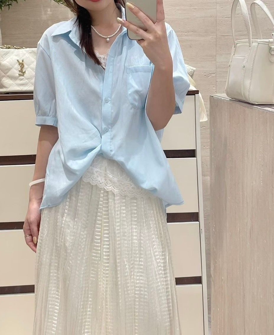 260615夏季假2件蕾絲拼接短袖襯衫上衣