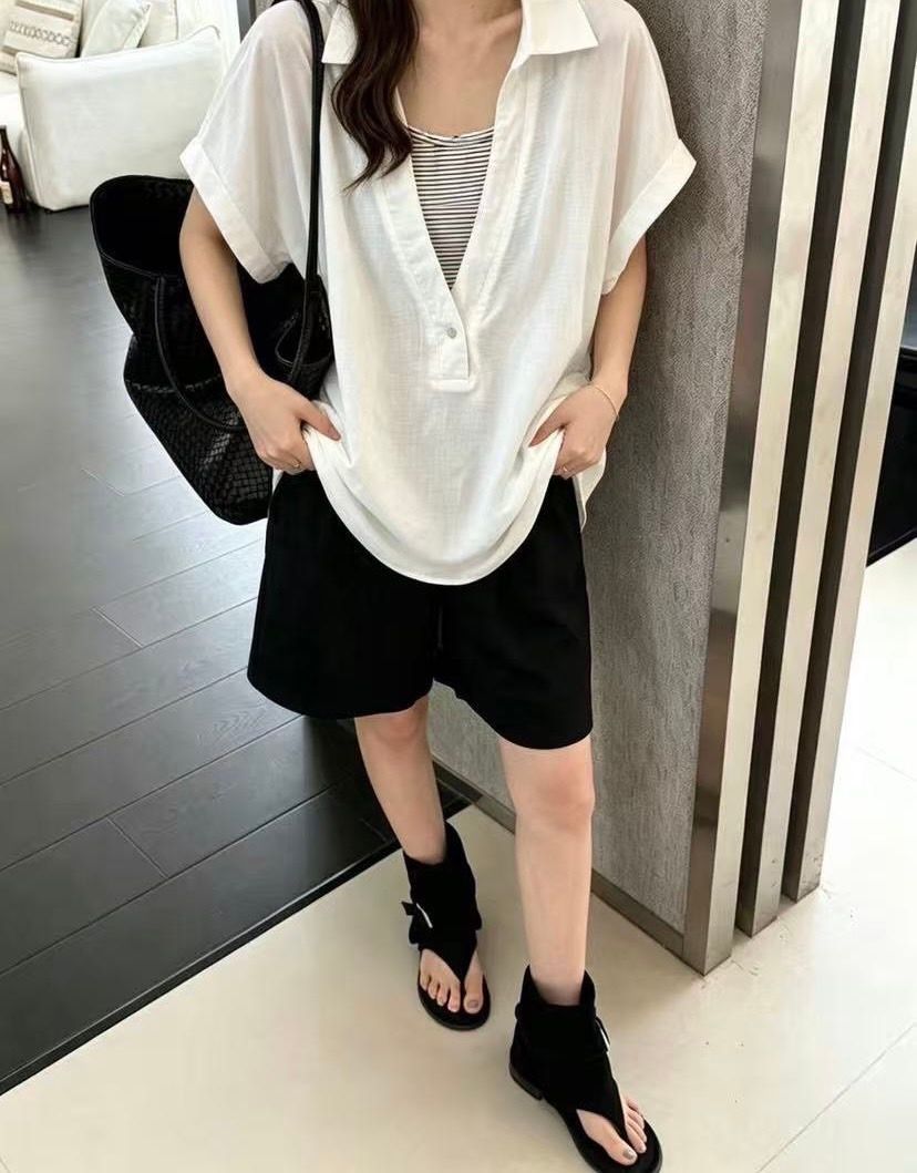 260625韓國翻領時尚撞色細條紋假二件襯衫