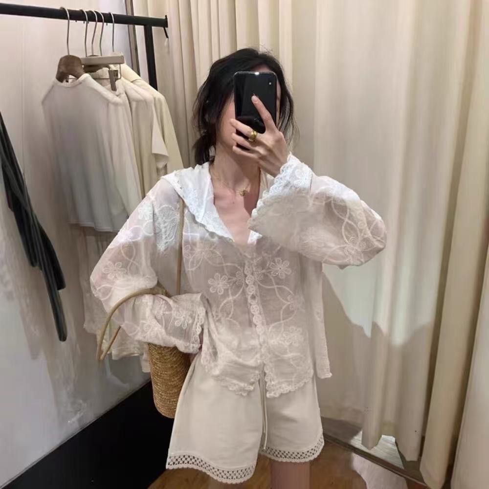 260704韓國清新簡約刺繡棉麻連帽外套