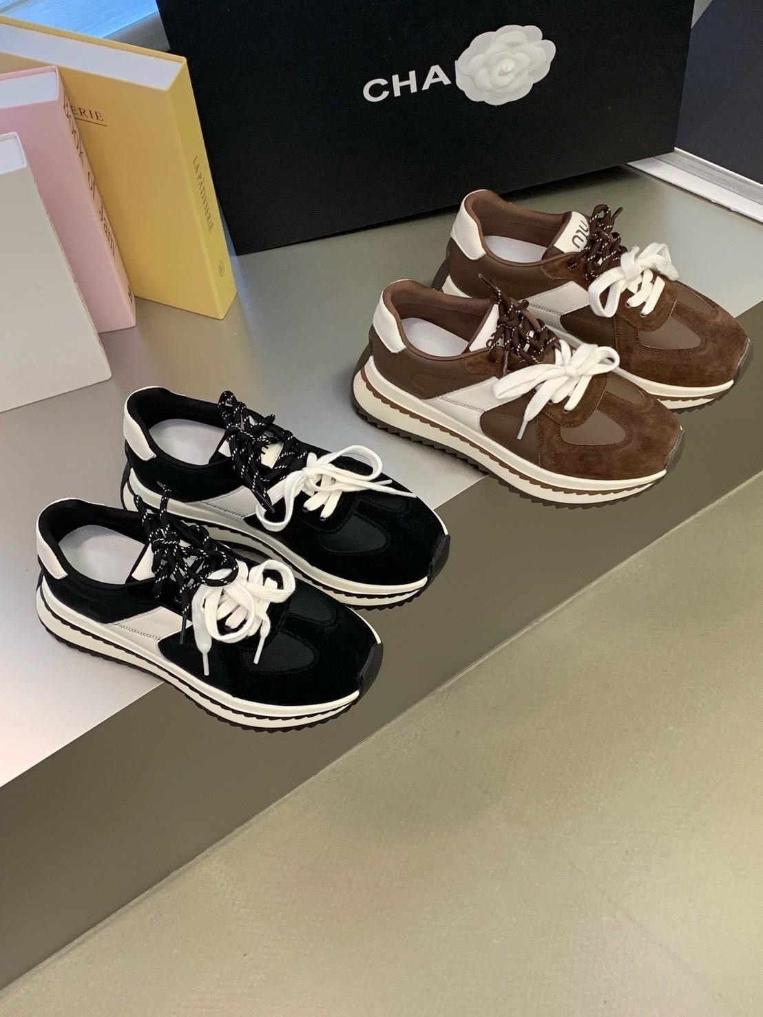 正韓東大門真皮雙鞋帶拼接美拉德厚底老爹鞋