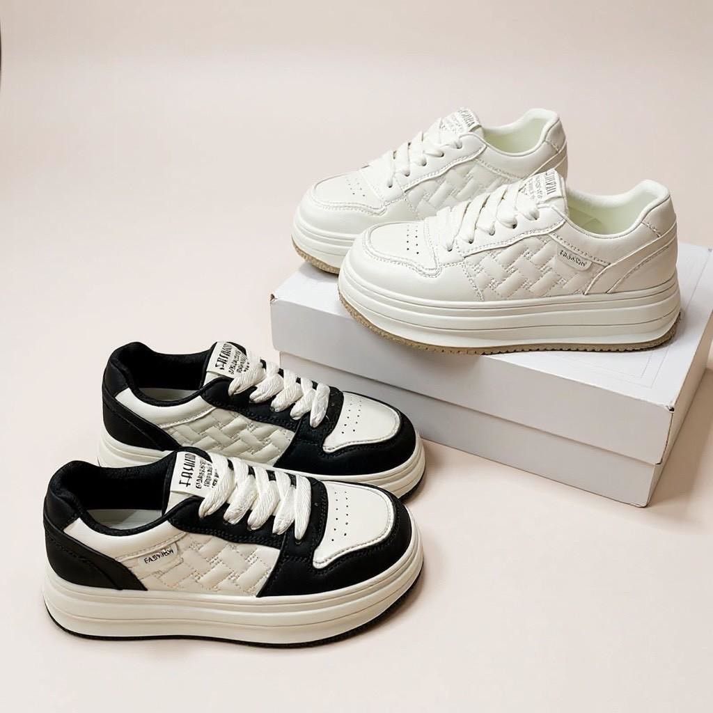 正韓立體菱格紋百搭軟Q厚底綁帶休閒鞋