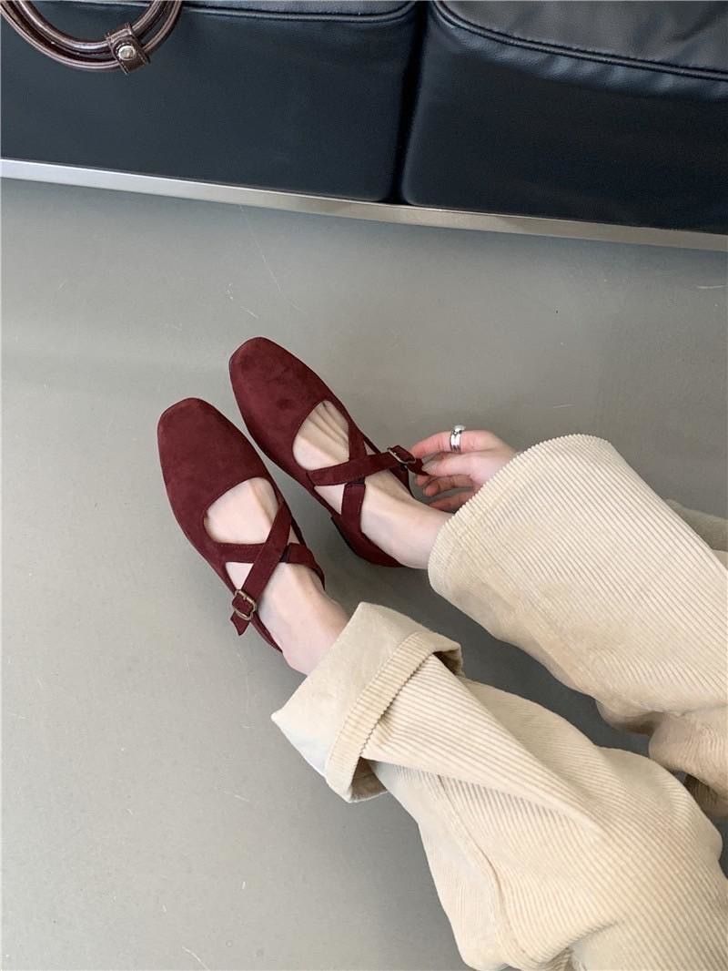 正韓時尚交叉帶絨面軟Q瑪麗珍鞋