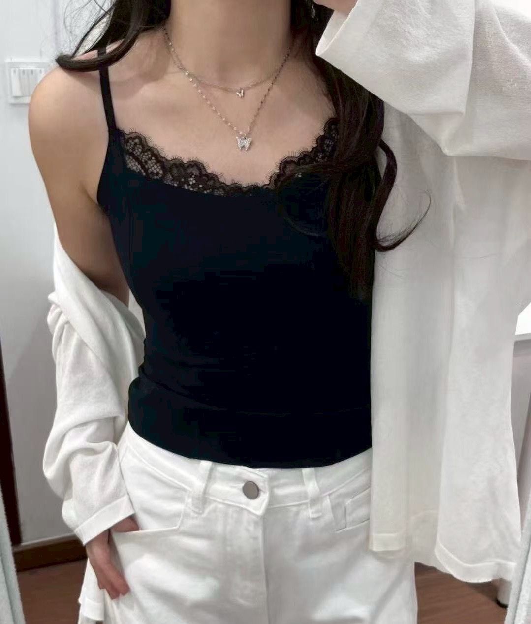 夏日冰絲蕾絲細肩背心