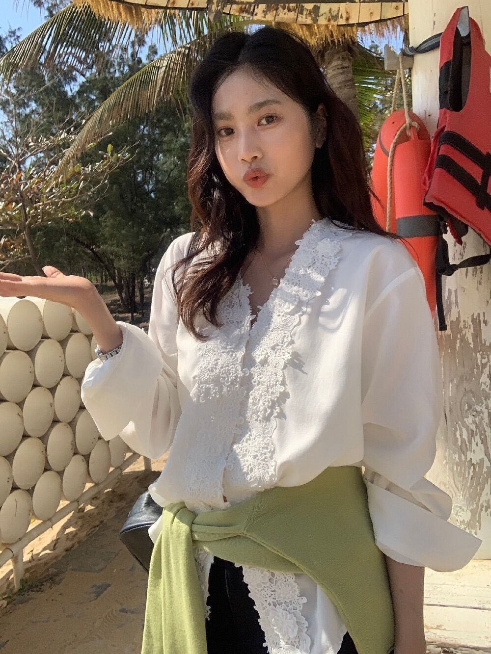 260311正版檸檬家塞納畫廊 天絲亞麻立體刺繡緹花襯衫