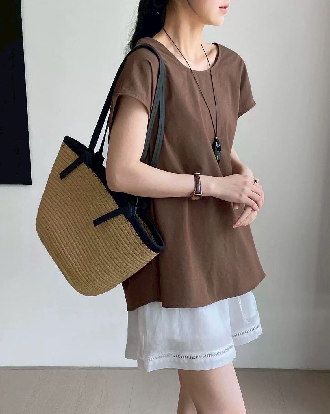 260311韓??棉麻交叉美背寬鬆襯衣