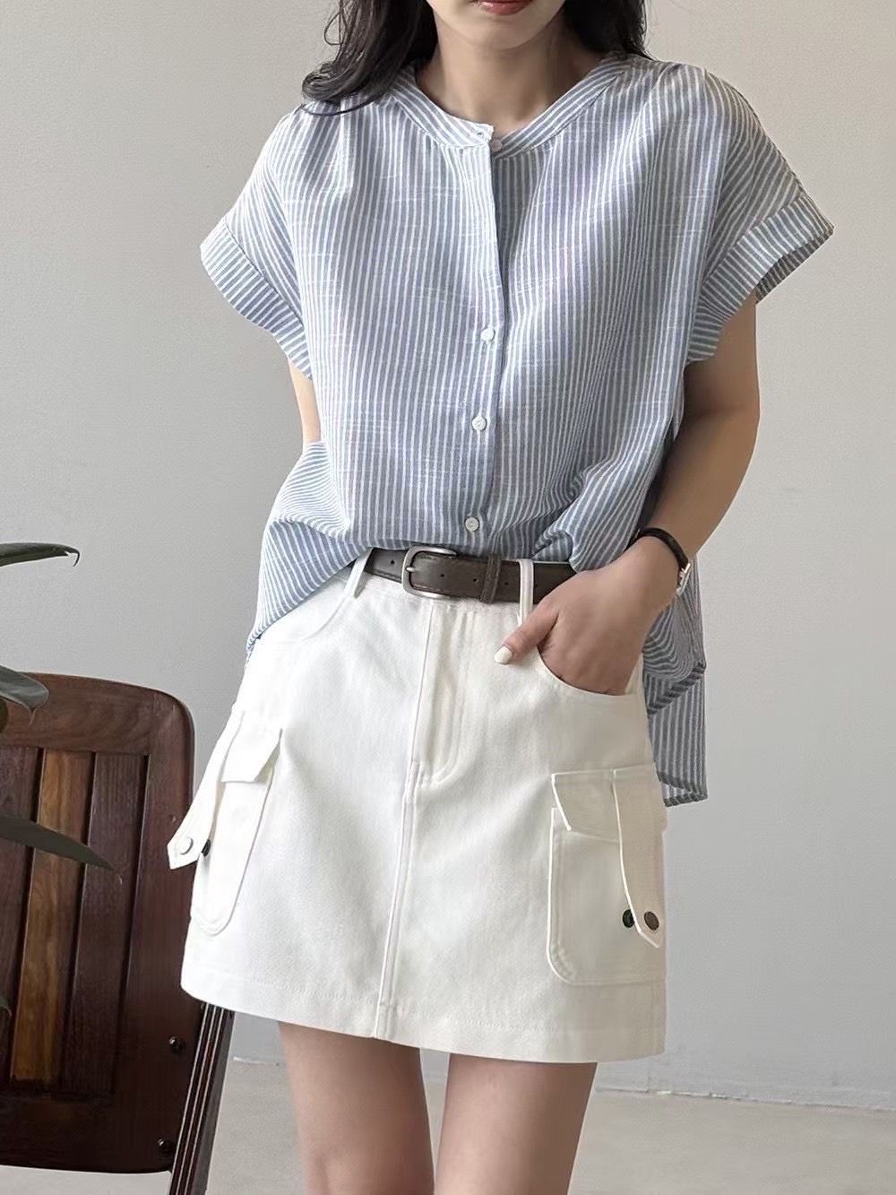 260312日系條紋棉麻衫