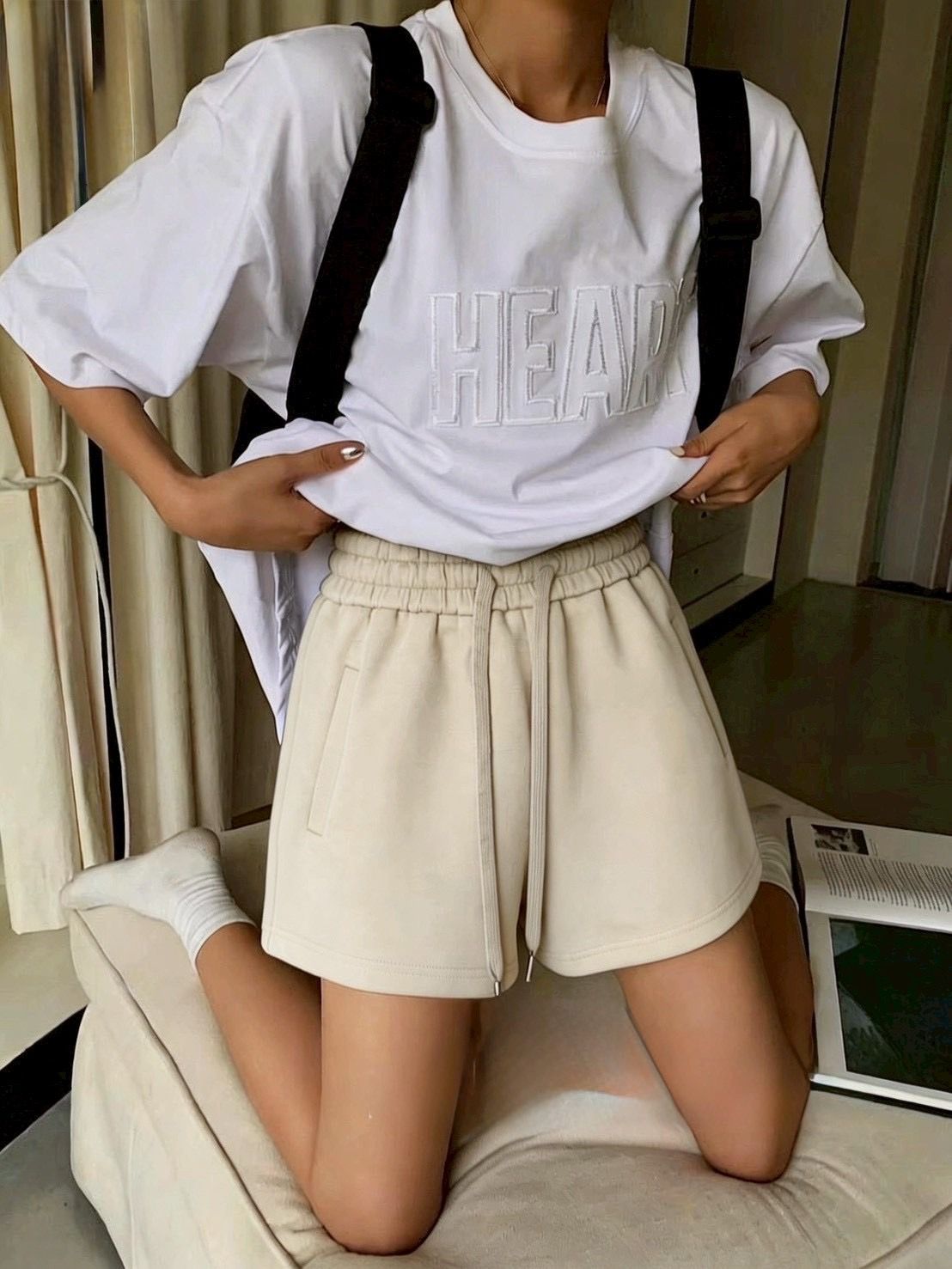 260312鬆緊加抽繩挺度棉感面料短褲