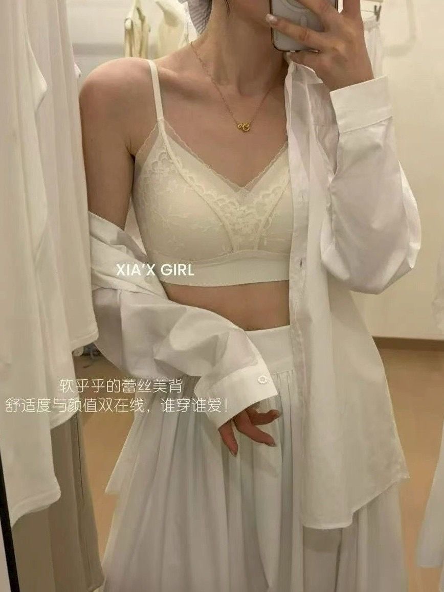 260312V領法式提花蕾絲透氣細肩罩杯小可愛