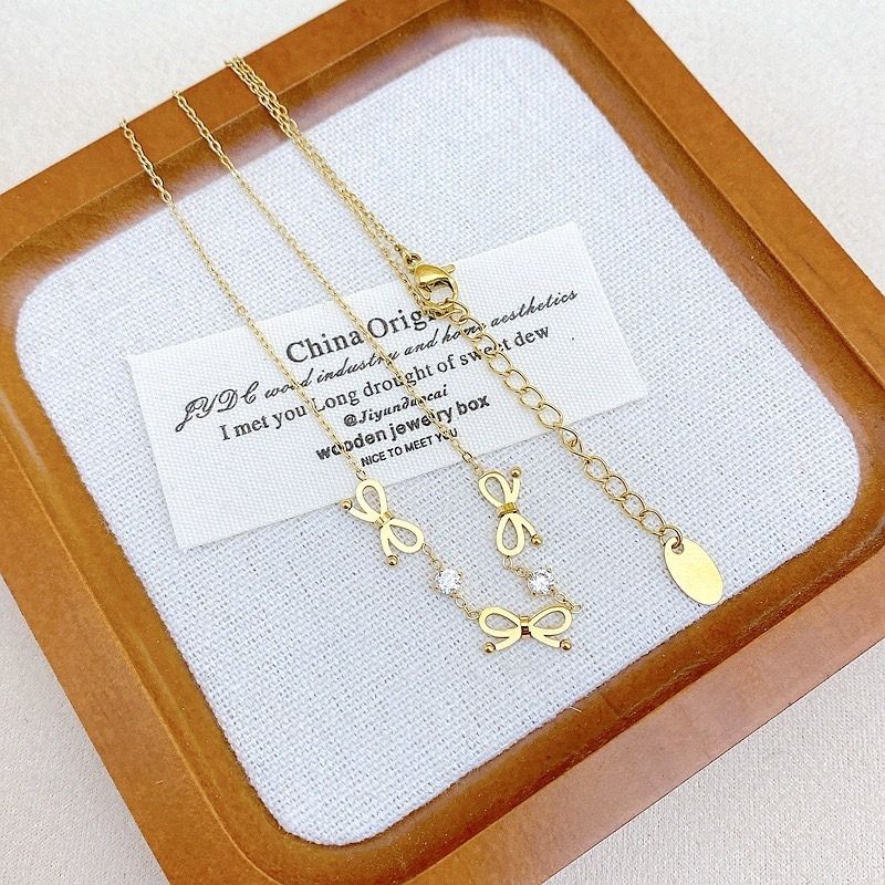 260314甜美鏤空靈動鑲鑽蝴蝶結項鍊