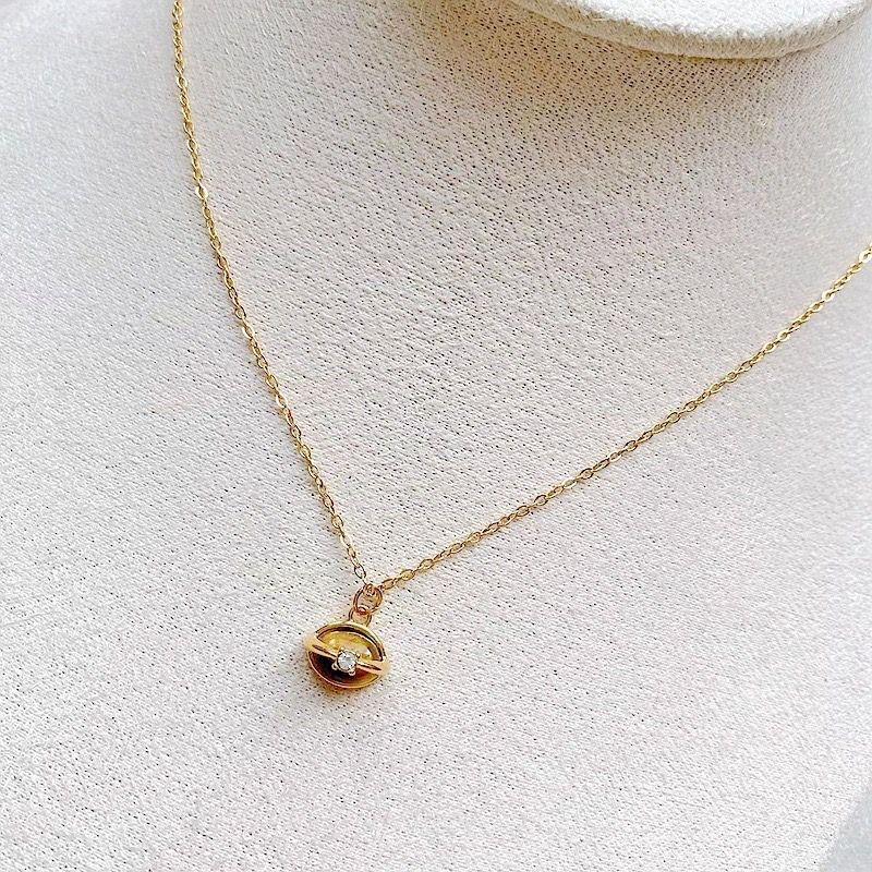 260314天然虎眼石立體鑲鑽小宇宙項鍊