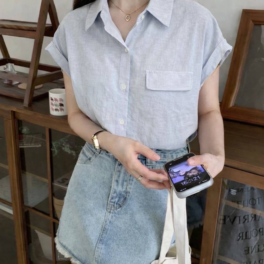 260314法式小飛袖棉麻上衣