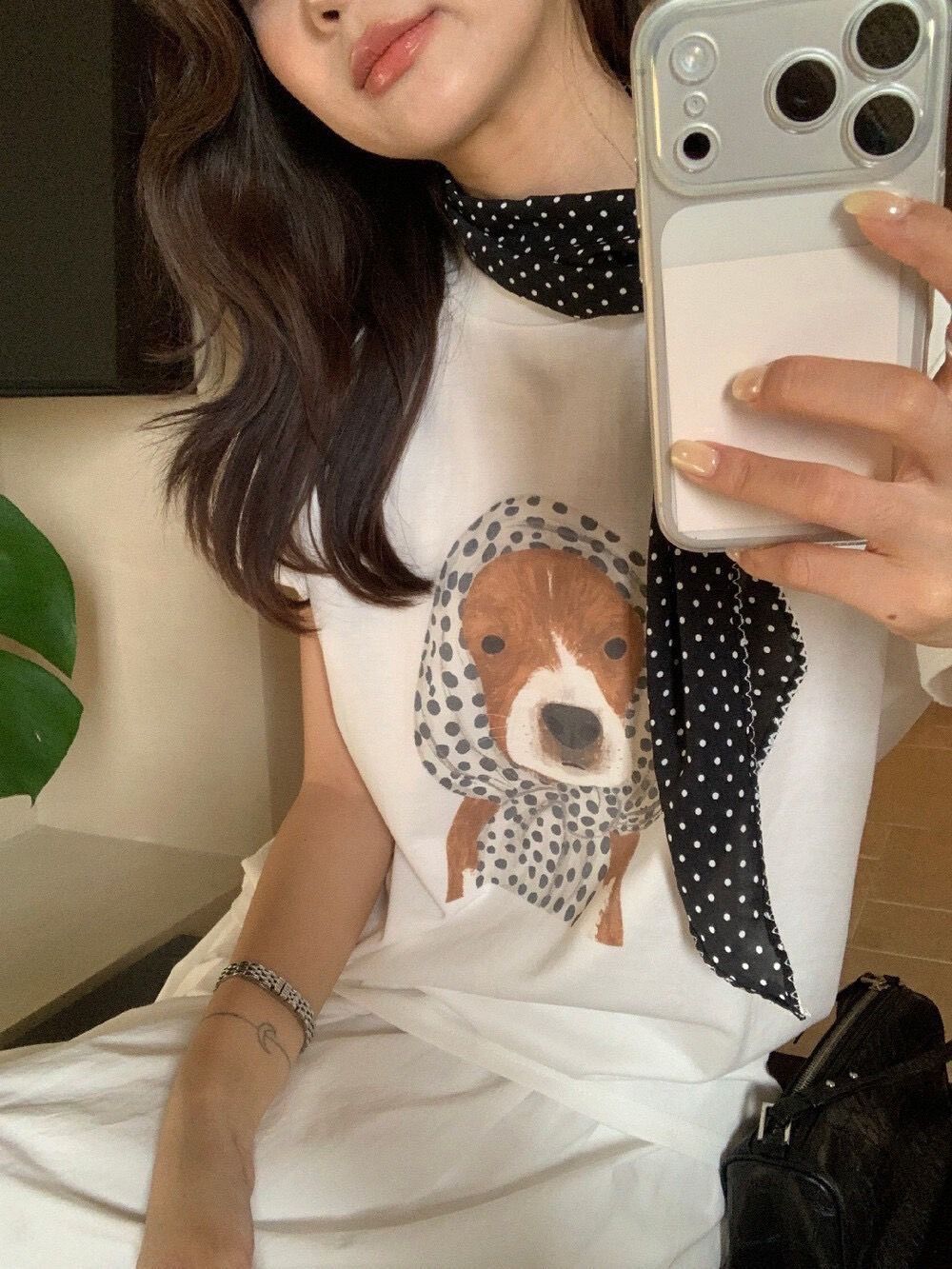 260315正版檸檬家呆萌波點小狗寬鬆減齡T ( 配絲巾 ）