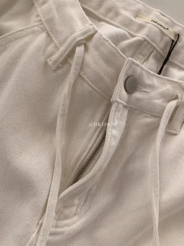 260315正版檸檬家極簡風抽繩闊腿牛仔顯瘦直筒褲