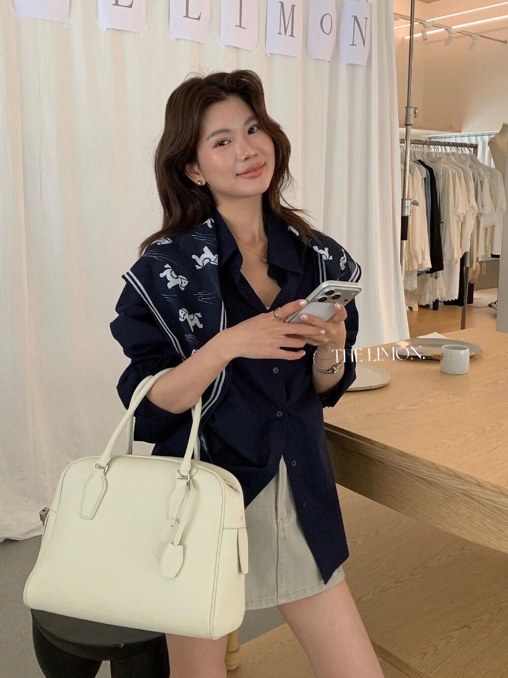 260315正版檸檬家小馬絲巾棉麻寬鬆慵懶襯衫（配披肩）