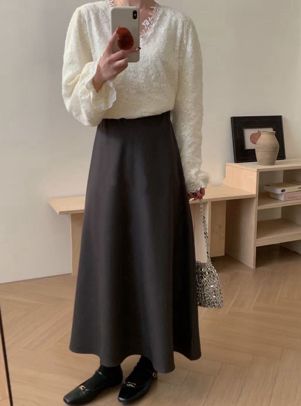 260320高磅數飄逸鬆緊褲頭落地傘裙