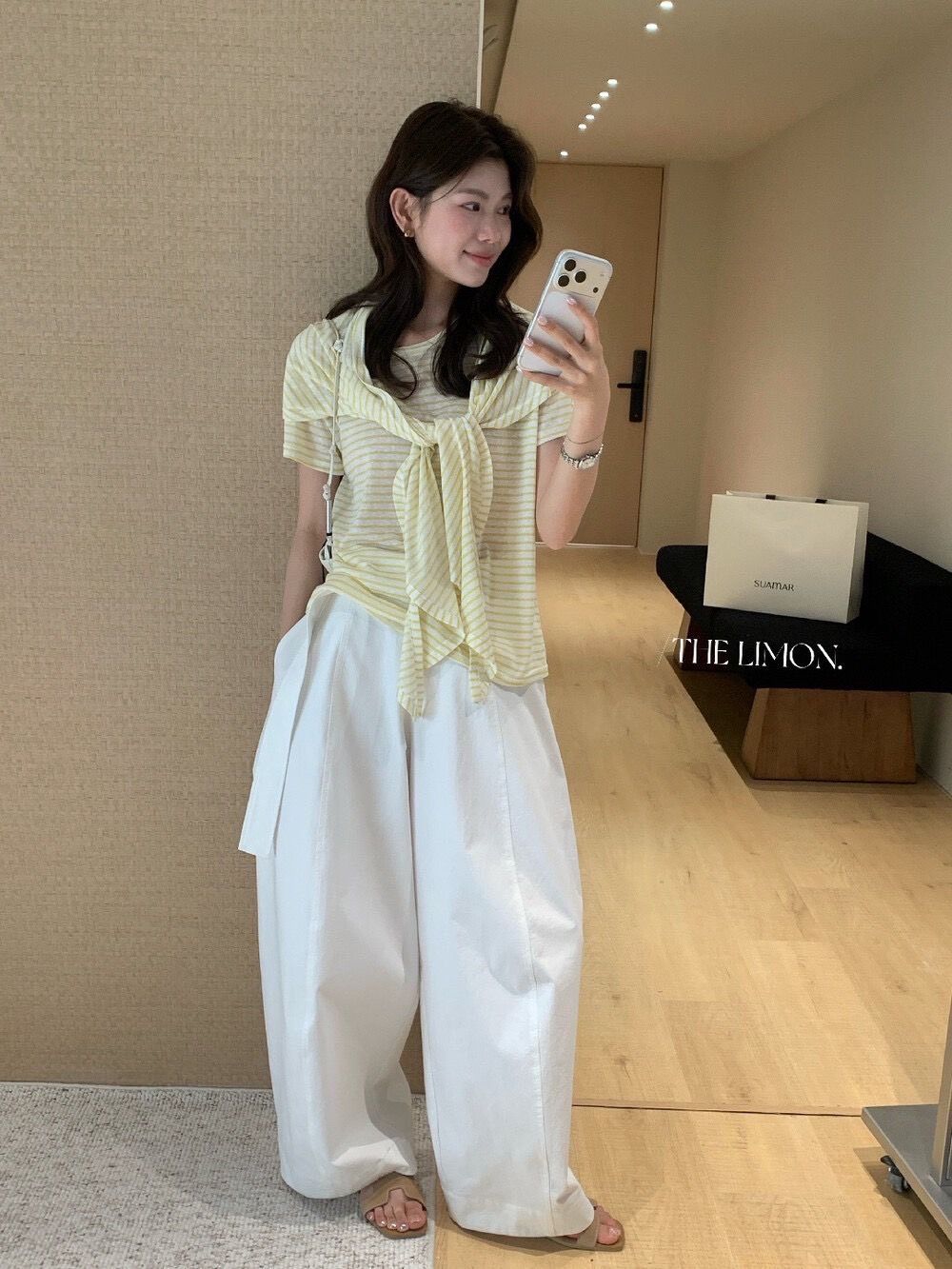 260320正版檸檬家鬆弛美學純色條紋萊賽爾寬鬆Tee (配披肩）