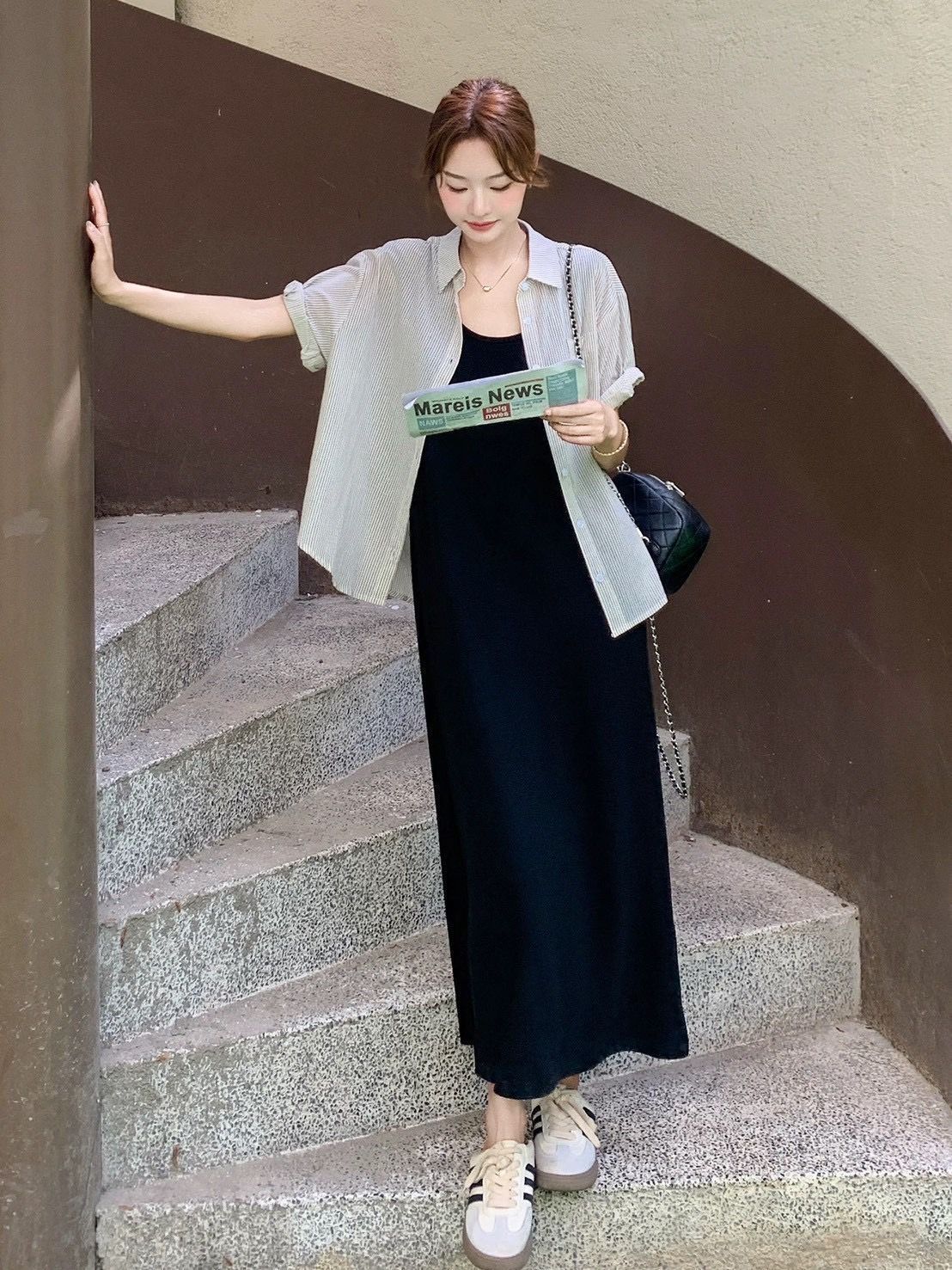 260320條紋襯衫加背心洋裝套裝