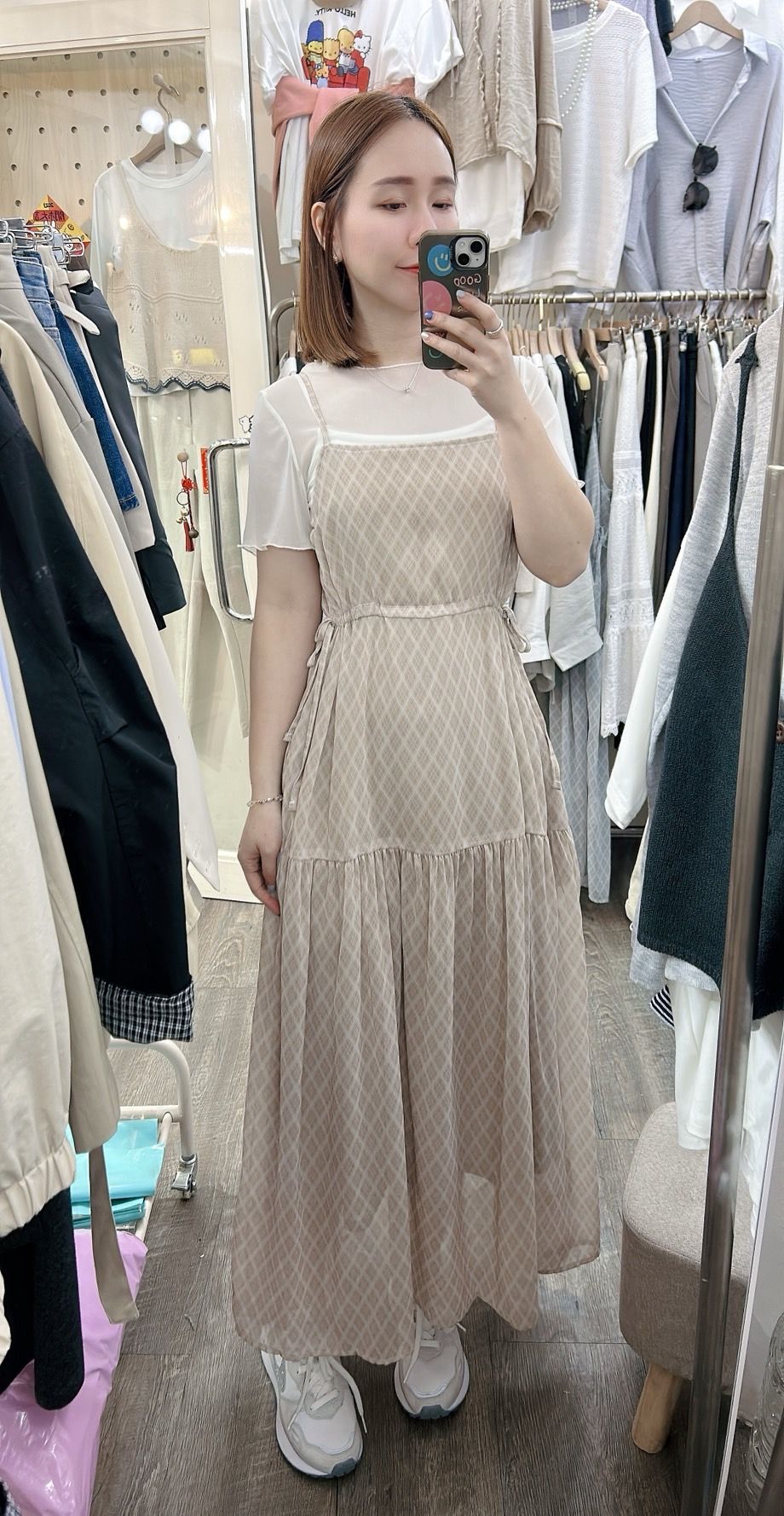 260321細肩帶雪紡蛋糕長洋裝