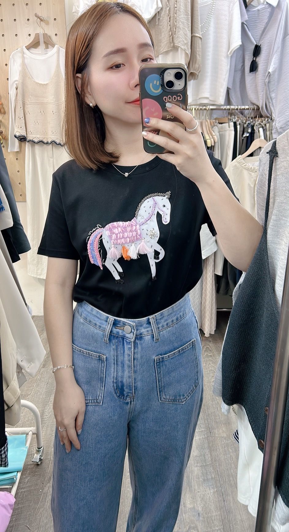 260321高級立體感馬圖案棉ㄒ恤