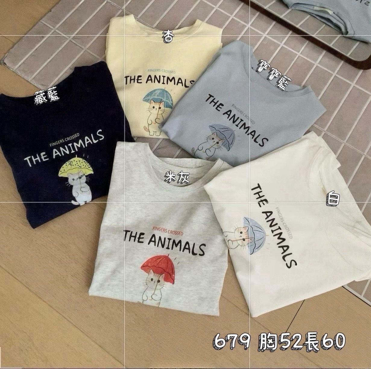 260321療癒系印花小貓撐傘圖ㄒ恤