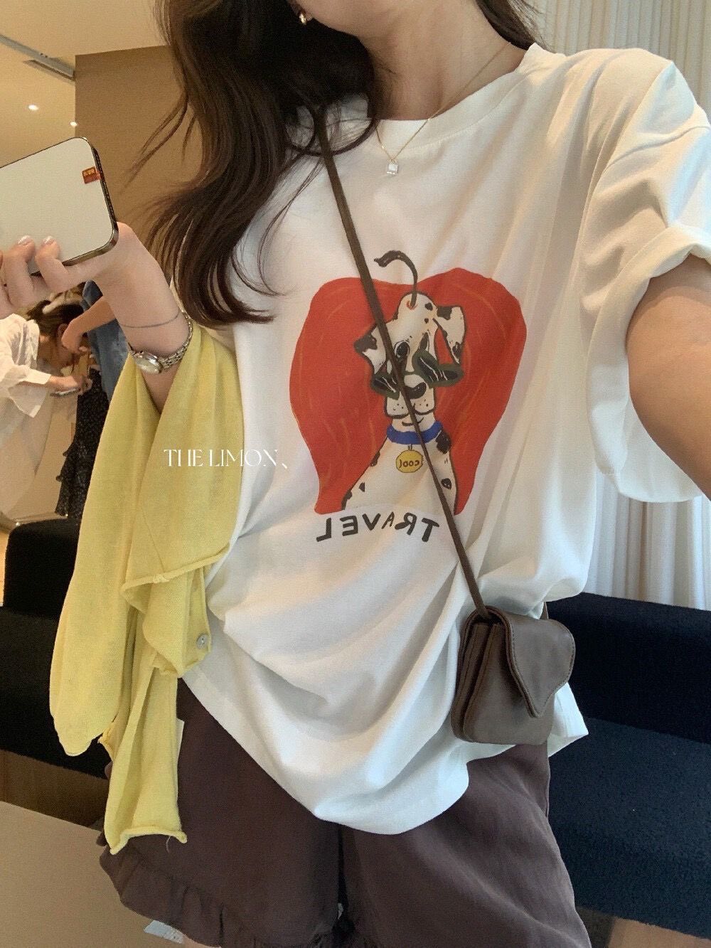 260322正版檸檬綠茶家洋氣減齡蘋果小狗卡通寬鬆ㄒ恤