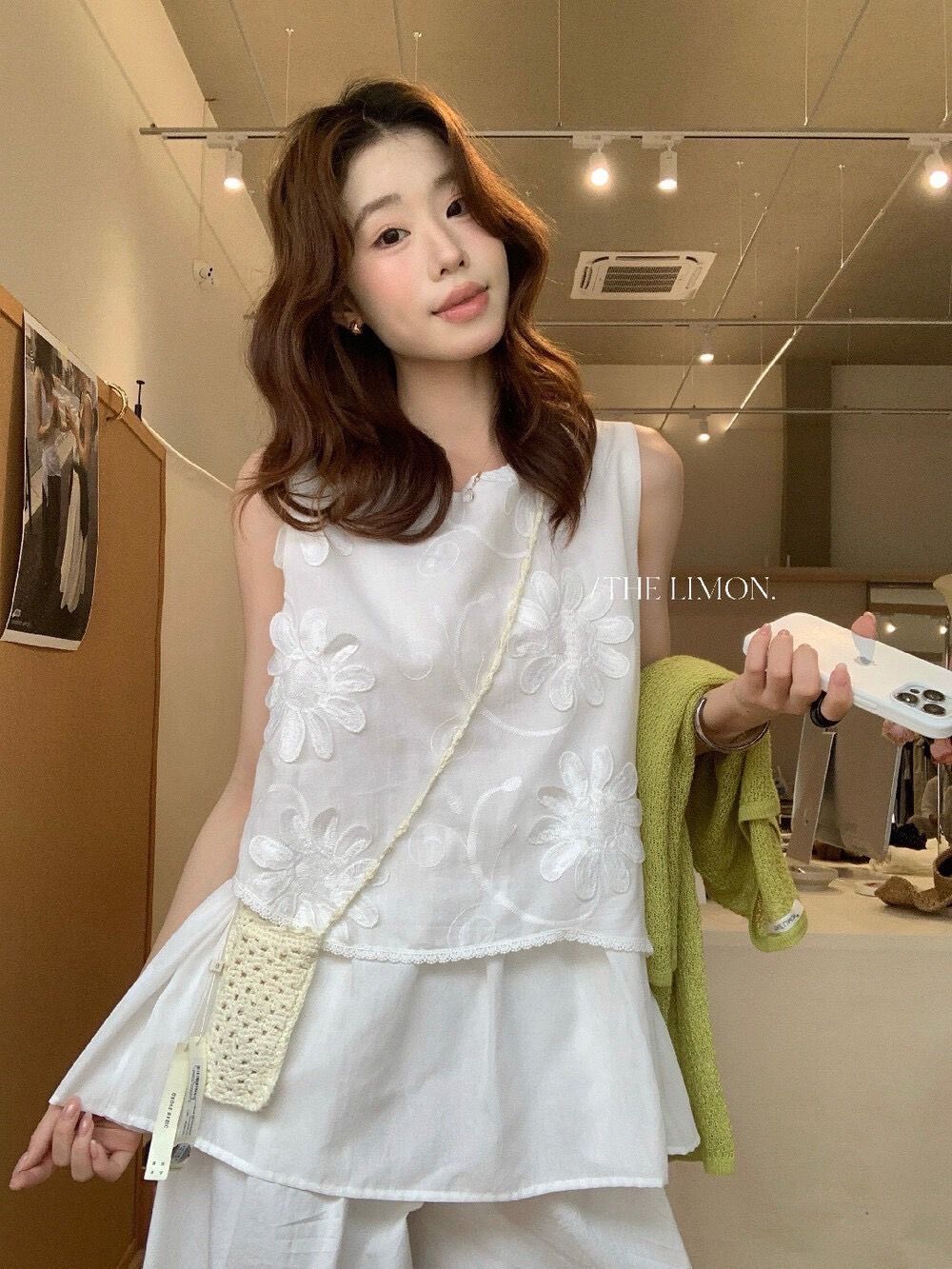 260330正版檸檬綠茶家法式氣質重工立體綉花小衫